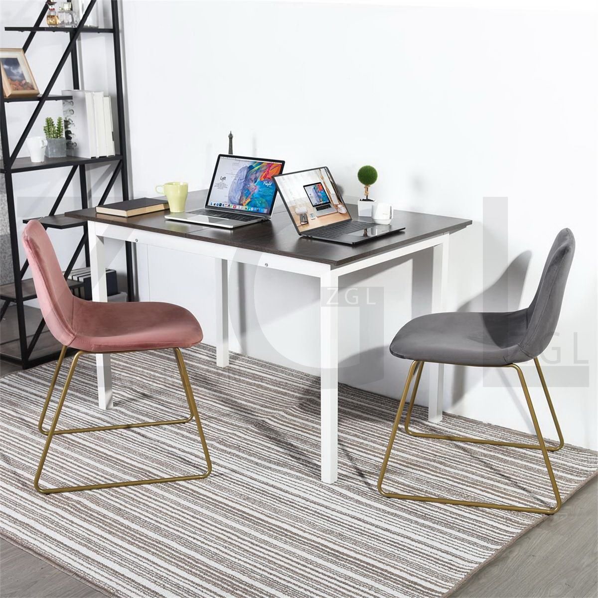 Modern Dining Chairs Set of 2; Velvet Upholstered Side Chairs with Golden Metal Legs for Dining Room Furniture