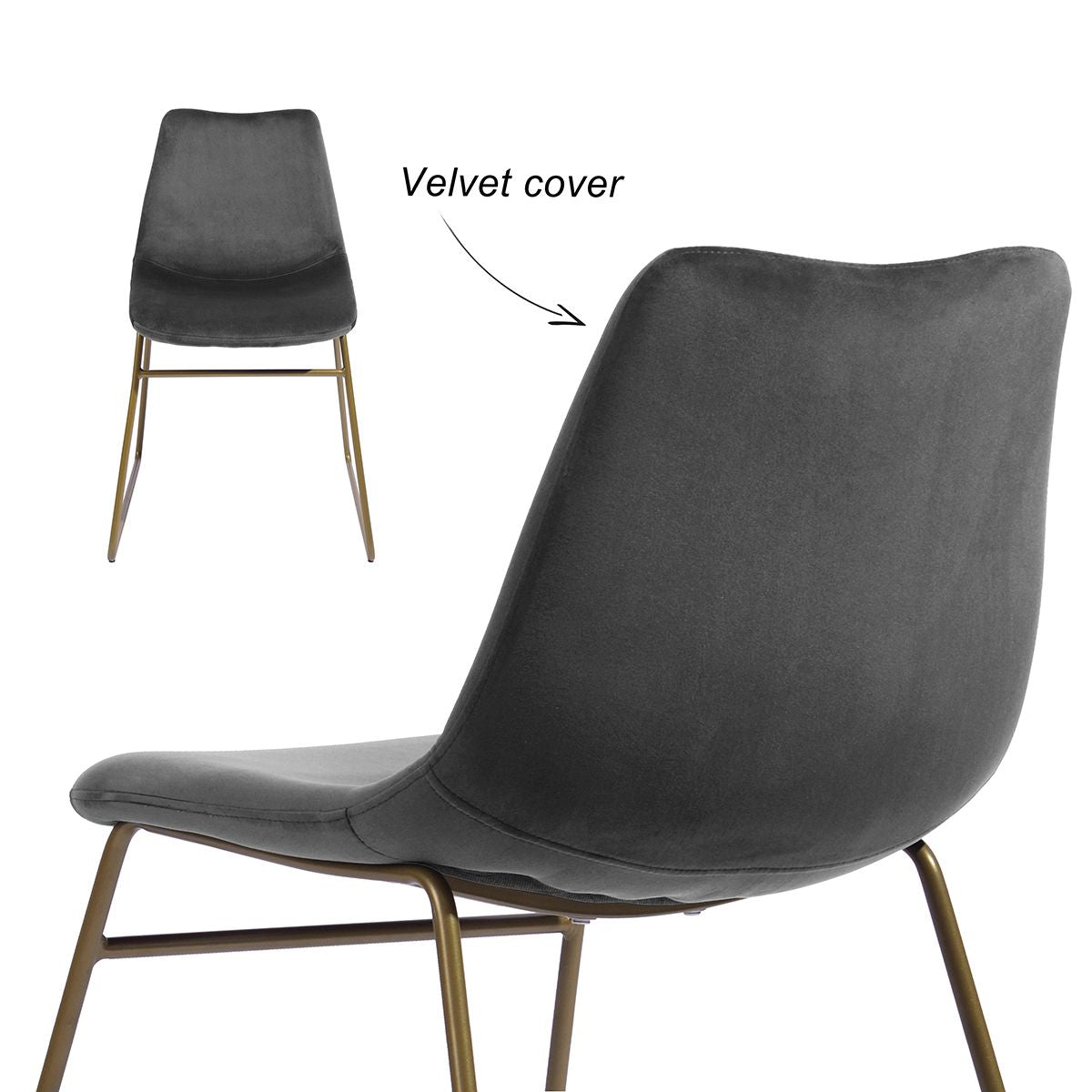 Modern Dining Chairs Set of 2; Velvet Upholstered Side Chairs with Golden Metal Legs for Dining Room Furniture