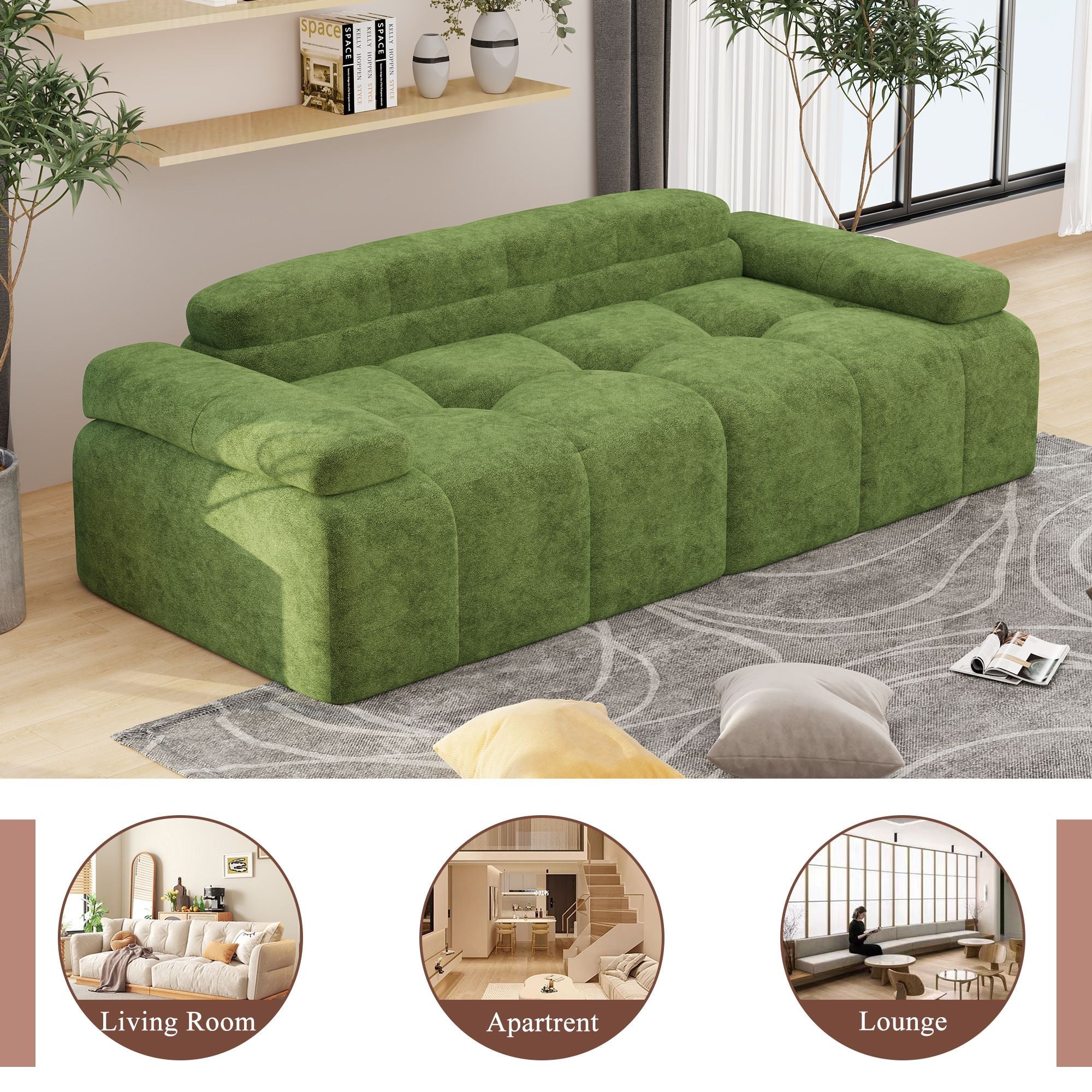 Modern Sofa Bed,Velvet Sleeper Couch,3 Seater Tufted Sofa,And Adjustable Backrests For Small Spaces, Living Room, Bedroom