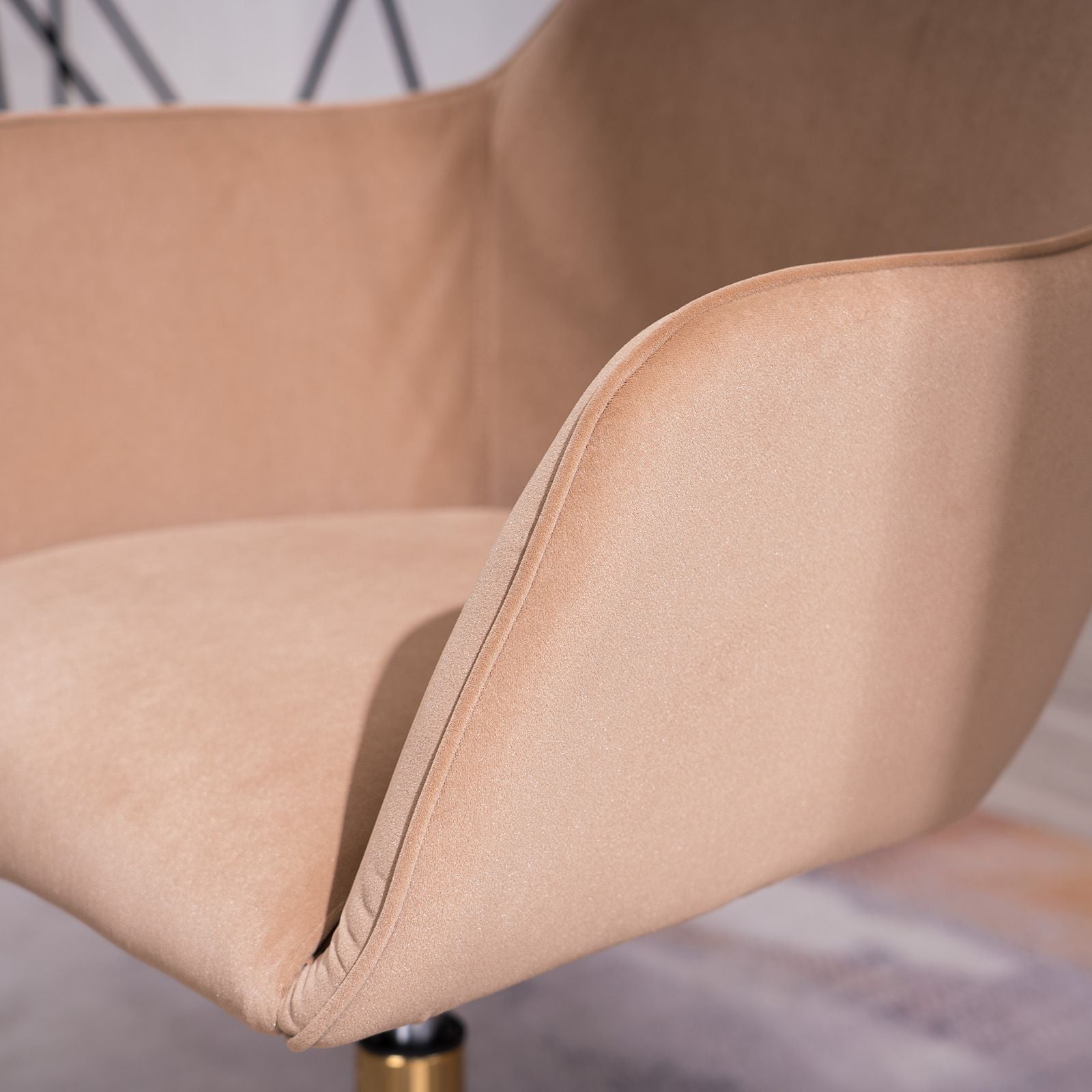 Modern Velvet Fabric Material Adjustable Height 360 revolving Home Office Chair with Gold Metal Legs and Universal Wheels for Indoor