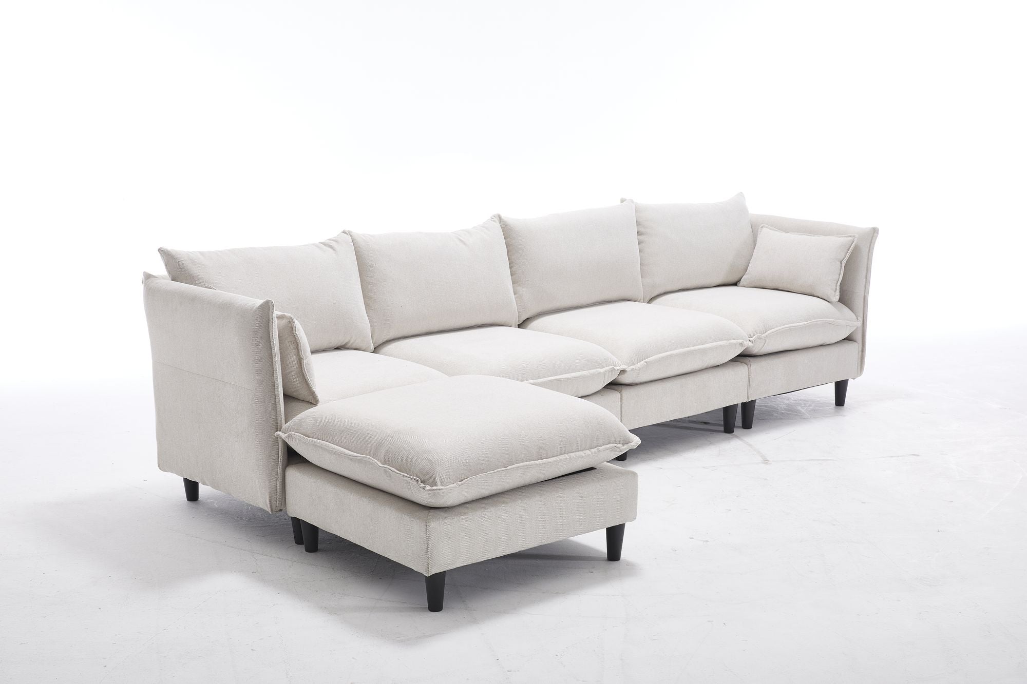 Modular Sectional Sofa, L Shaped Couch Set for Living Room, 4-Seater Comfy Cloud Couches with Movable Ottoman Beige