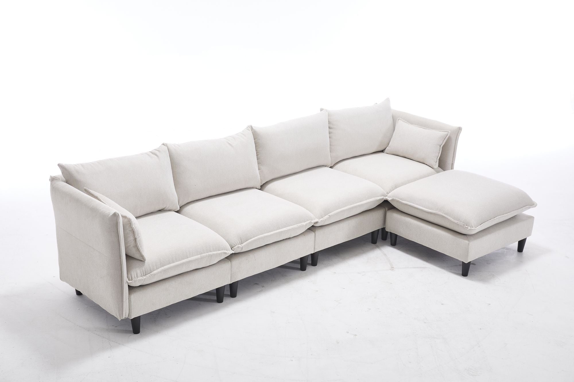 Modular Sectional Sofa, L Shaped Couch Set for Living Room, 4-Seater Comfy Cloud Couches with Movable Ottoman Beige