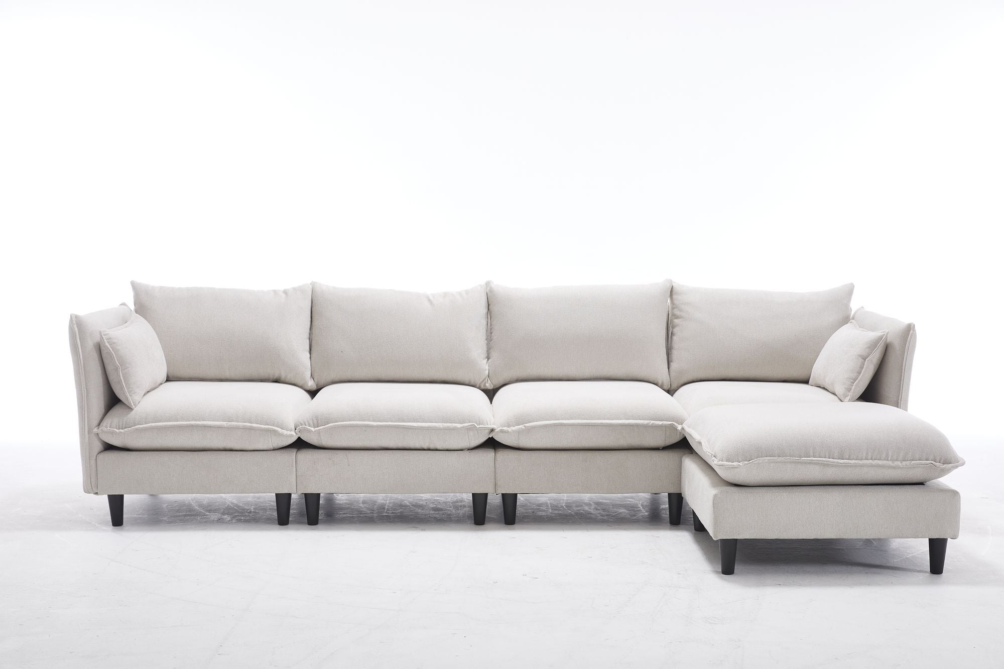 Modular Sectional Sofa, L Shaped Couch Set for Living Room, 4-Seater Comfy Cloud Couches with Movable Ottoman Beige