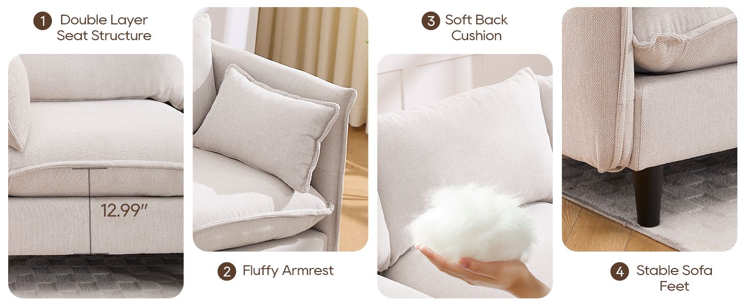 Modular Sectional Sofa, L Shaped Couch Set for Living Room, 4-Seater Comfy Cloud Couches with Movable Ottoman Beige