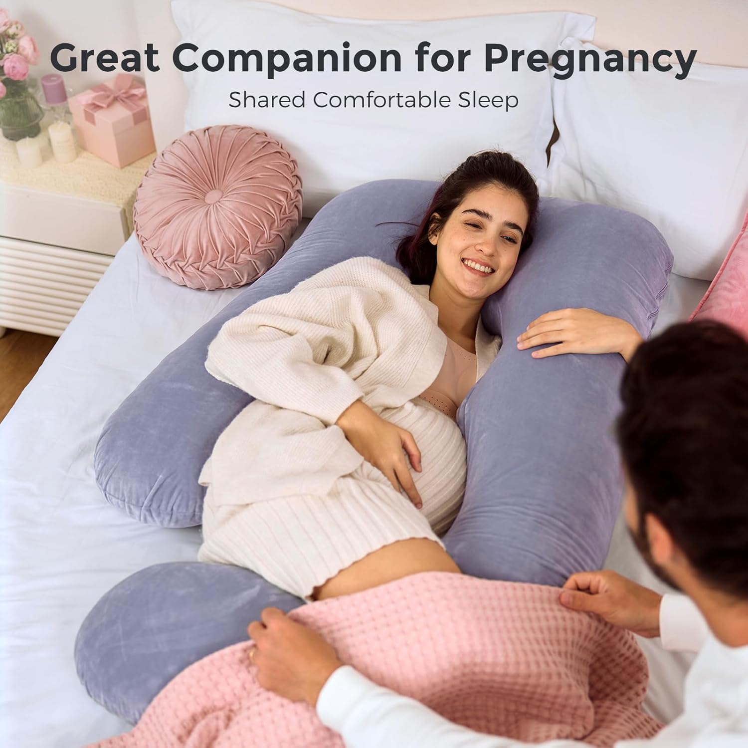 Momcozy Pregnancy Pillows for Sleeping, U Shaped Full Body Maternity Pillow with Removable Cover - Support for Back, Legs, Belly, HIPS for Pregnant Women, 57 Inch Pregnancy Pillow for Women, Grey