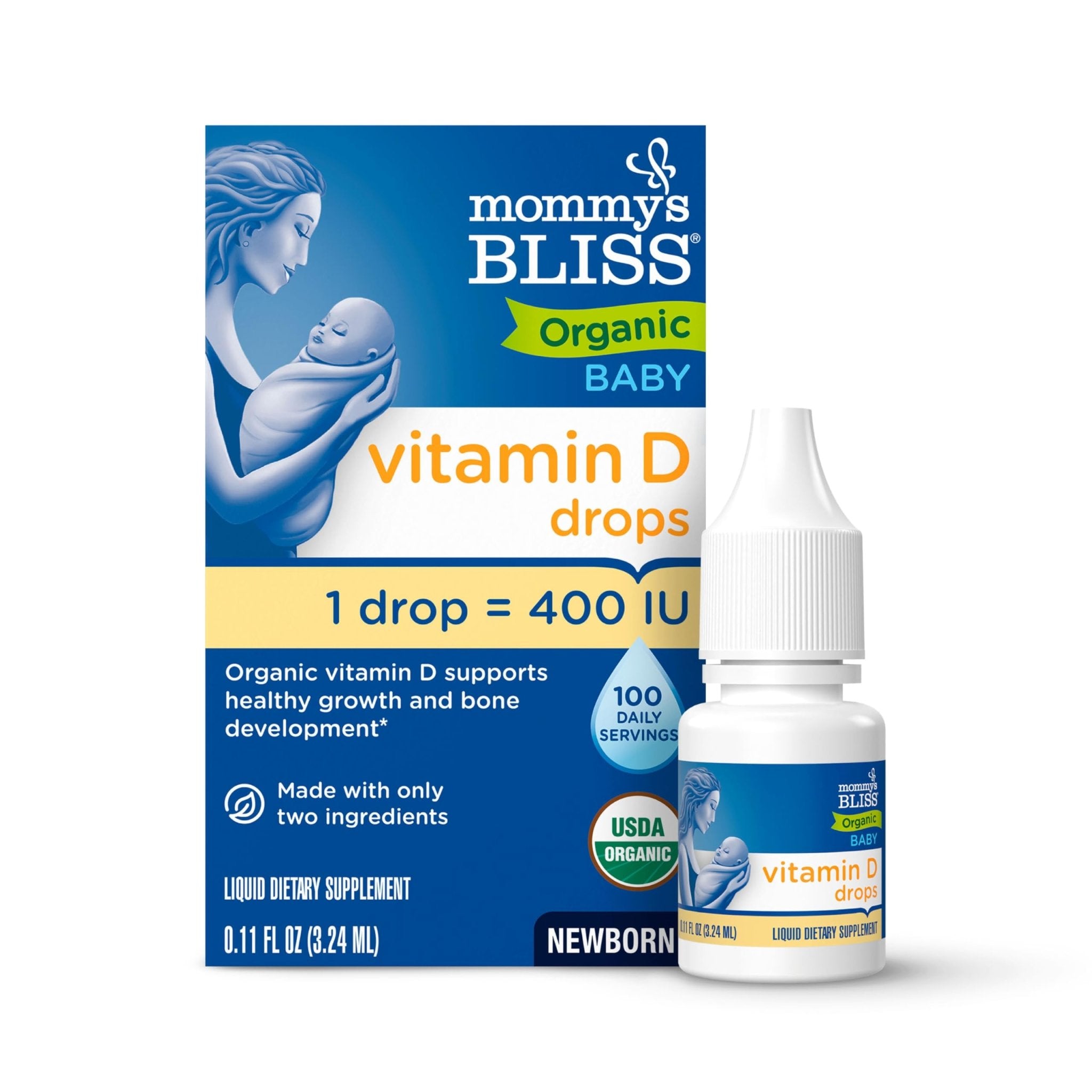 Mommy's Bliss Organic Baby Vitamin D Drops | Promotes Healthy Growth and Bone Development | Age Newborn+ | 0.11 Fl Oz (100 Servings) | Pack of 2