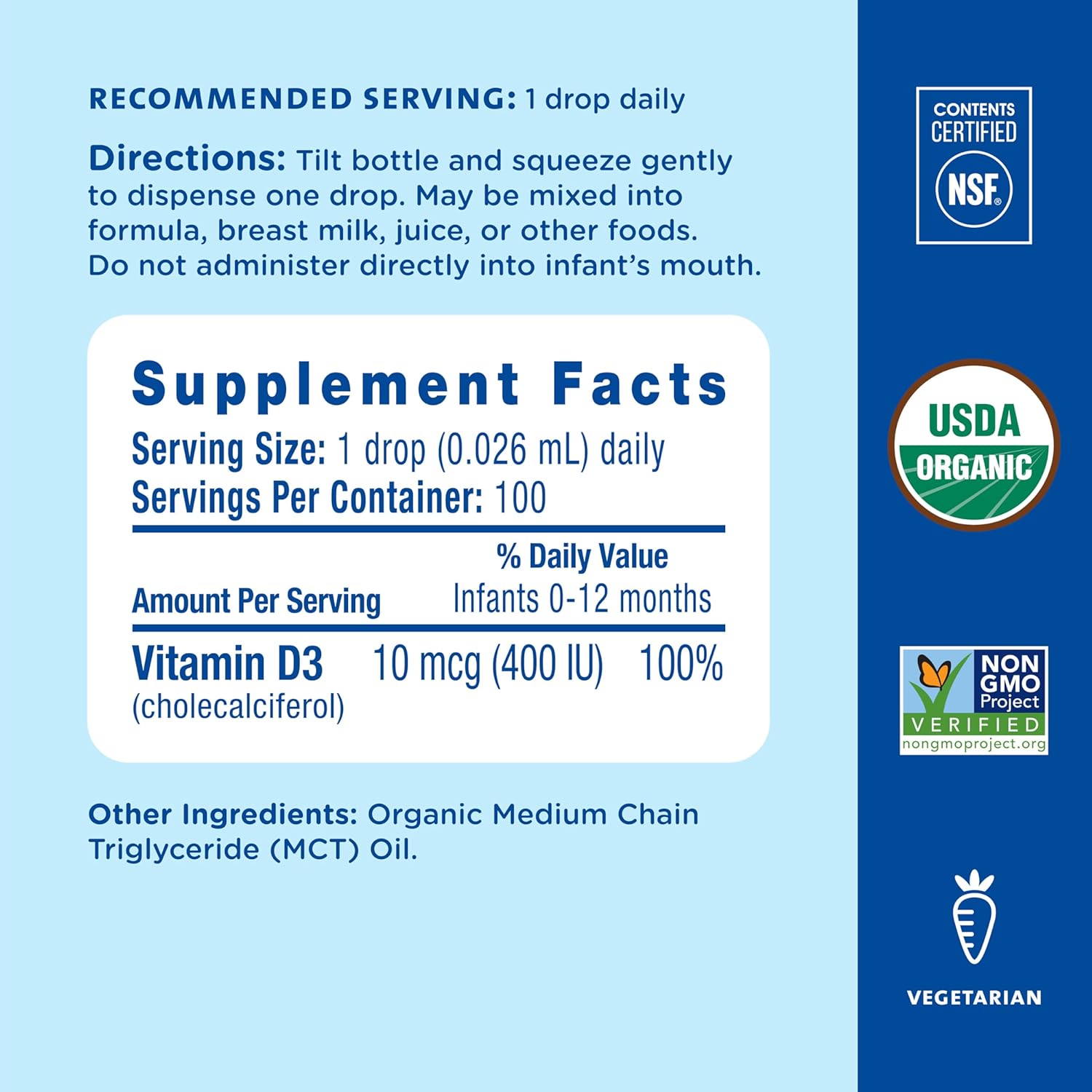 Mommy's Bliss Organic Baby Vitamin D Drops | Promotes Healthy Growth and Bone Development | Age Newborn+ | 0.11 Fl Oz (100 Servings) | Pack of 2