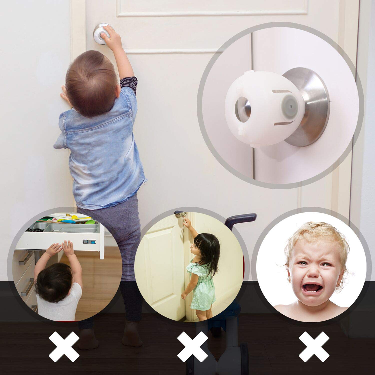 Mom's Choice Gold Awards Winner - EUDEMON 4 Pack Baby Safety Door Knob Covers Door Knob Locks(not suit for all door knobs)