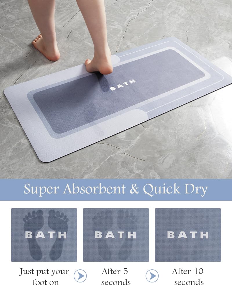 MontVoo-Bath Mat-Bathroom Mat Rug Non Slip Super Absorbent Stain Resistant Quick Dry Thin Bathroom Rug-Bath Mats for Bathroom Floor Bathtub Vanity-Bathmat Bath Rug Easy Care-17"x27" Grey