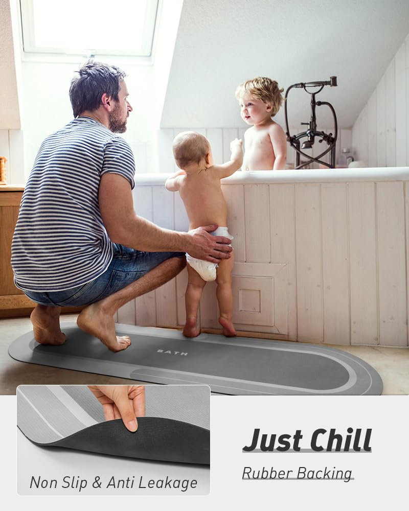 MontVoo Bath Mat - Non Slip, Quick Dry, Stain Resistant Bath Mat Rug for Bathroom Floor - Easy Care Shower Rug for Outside Bathtub - 17"x27" Darkgrey