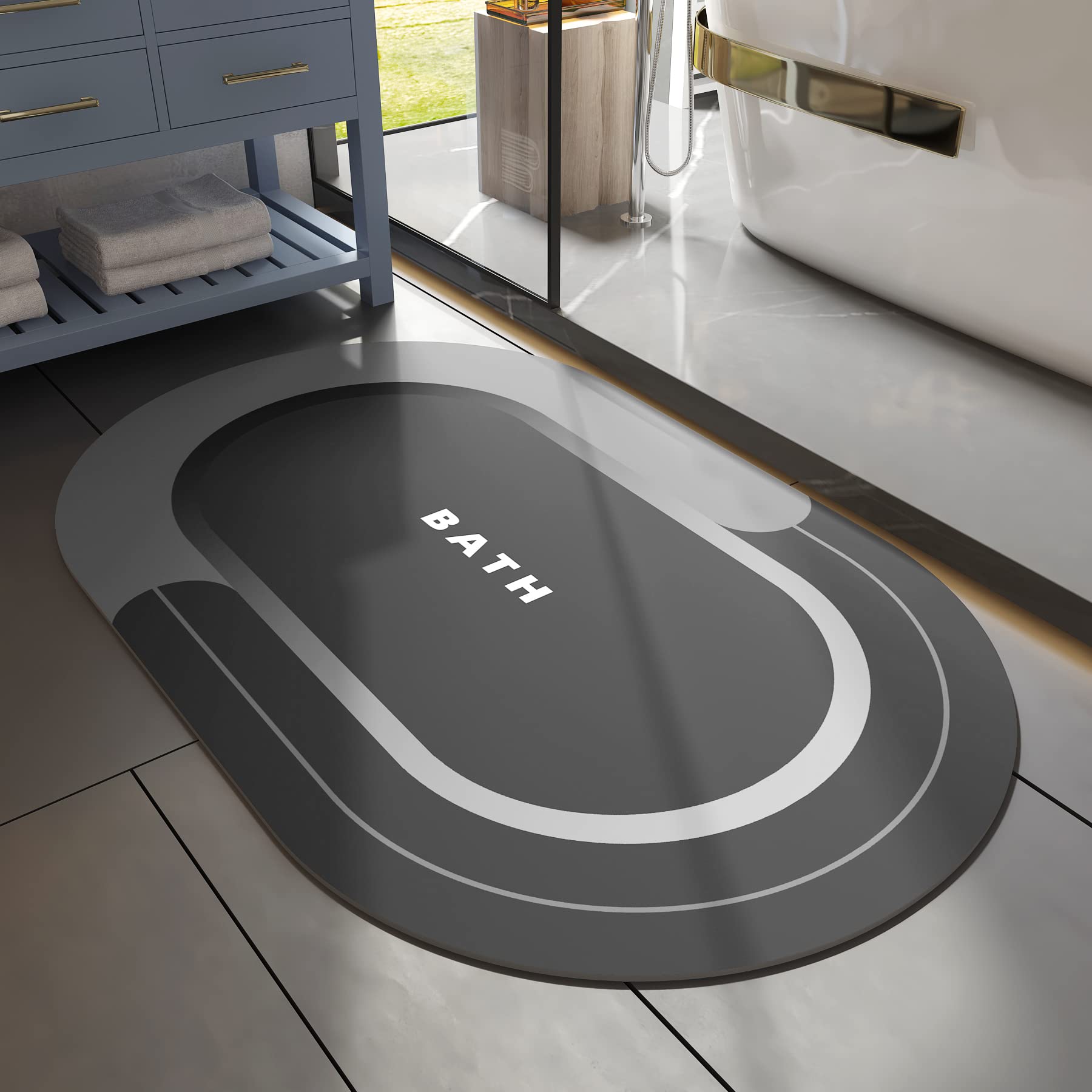 MontVoo Bath Mat - Non Slip, Quick Dry, Stain Resistant Bath Mat Rug for Bathroom Floor - Easy Care Shower Rug for Outside Bathtub - 17"x27" Darkgrey