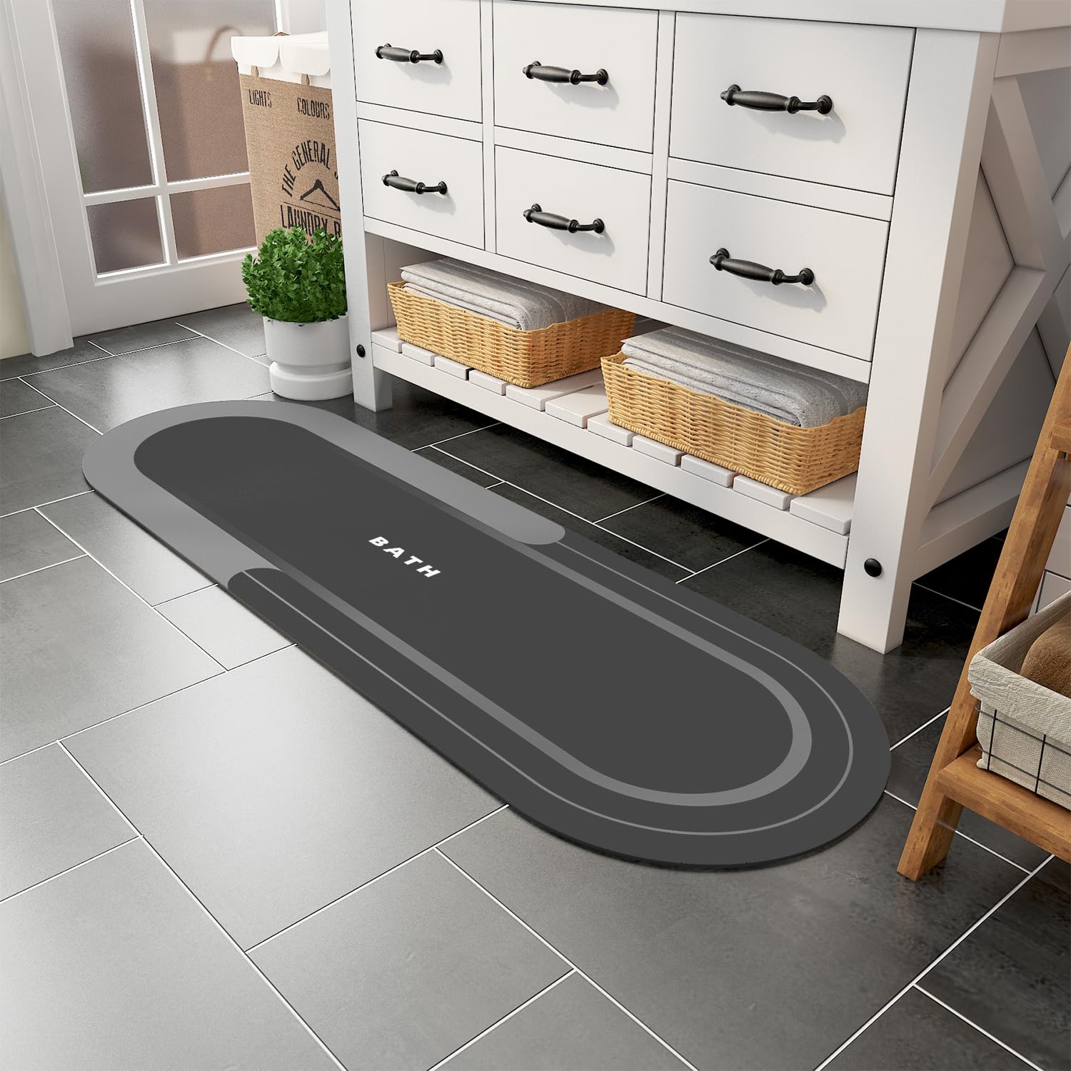 MontVoo Bath Mat - Non Slip, Quick Dry, Stain Resistant Bath Mat Rug for Bathroom Floor - Easy Care Shower Rug for Outside Bathtub - 17"x27" Darkgrey