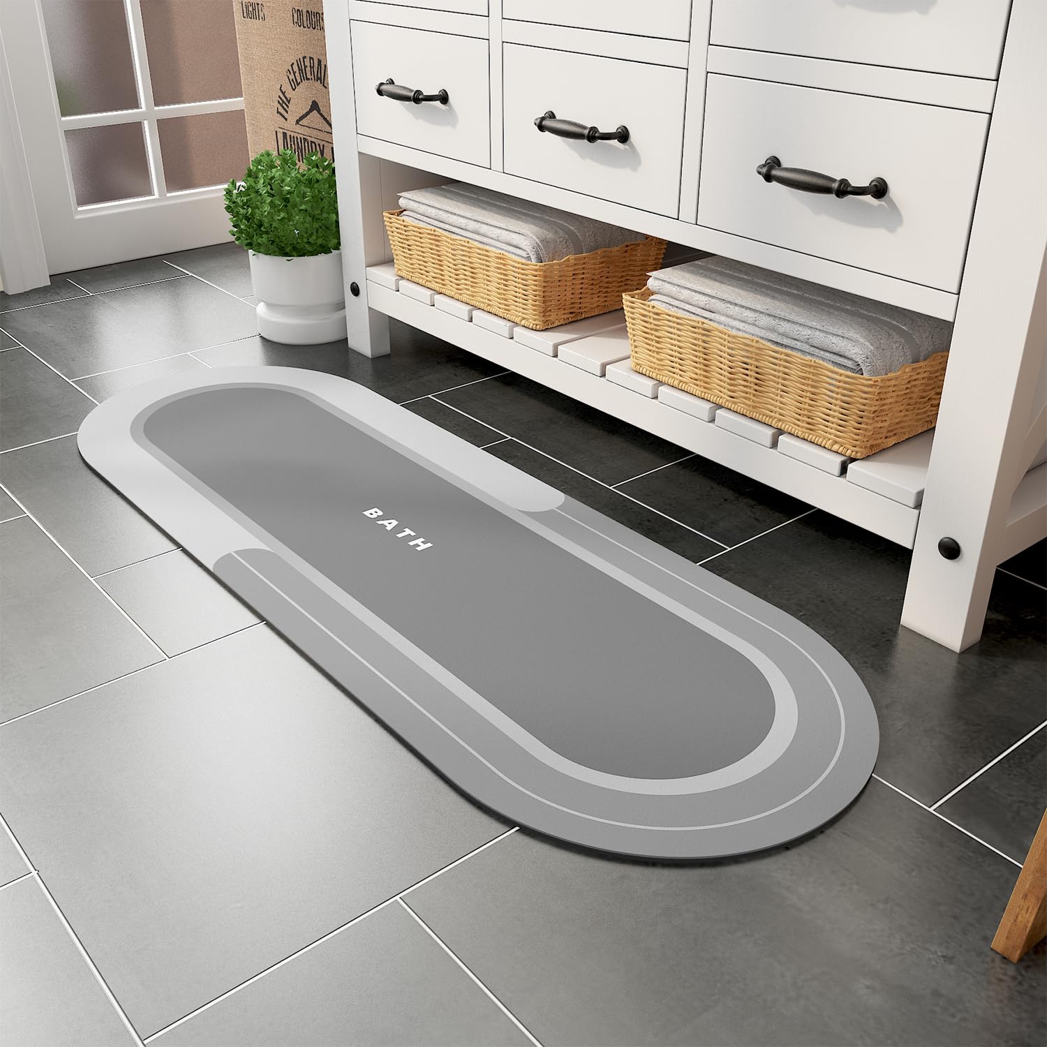 MontVoo Bath Mat - Non Slip, Quick Dry, Stain Resistant Bath Mat Rug for Bathroom Floor - Easy Care Shower Rug for Outside Bathtub - 17"x27" Darkgrey