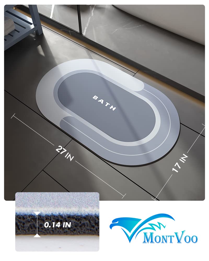 MontVoo Bath Mat - Non Slip, Quick Dry, Stain Resistant Bath Mat Rug for Bathroom Floor - Easy Care Shower Rug for Outside Bathtub - 17"x27" Darkgrey
