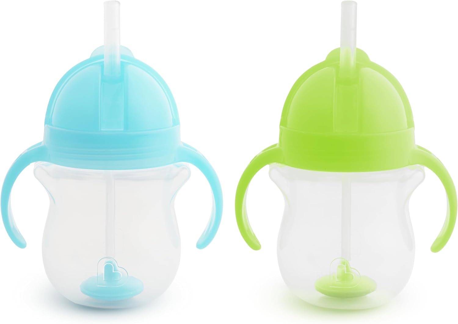 Munchkin Any Angle Sippy Cups for Toddlers, Spill Proof Weighted Straw Cup with Transition Handles for Babies 6 Months and Up, 2 Pack, Blue/Green