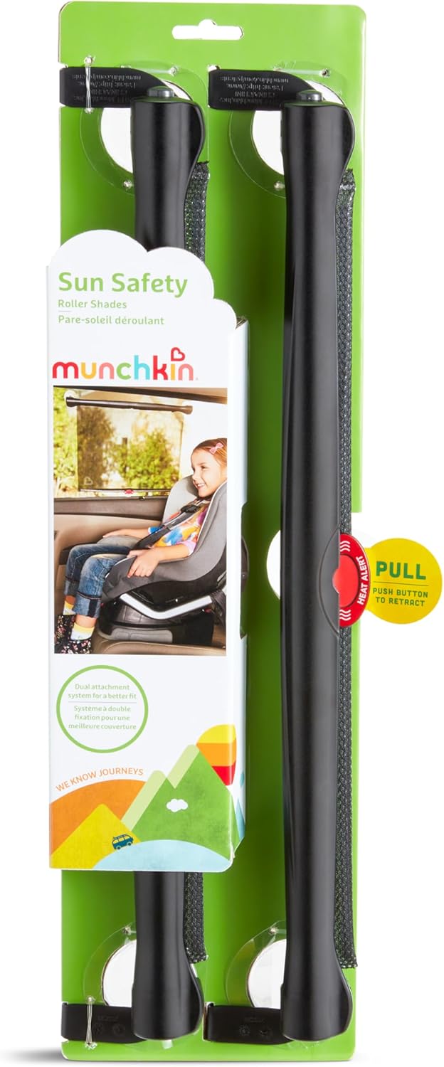 Munchkin Brica Sun Safety Car Window Shade with Heat Alert, Helps Block UVA/UVB Rays, 2 Pack, Black