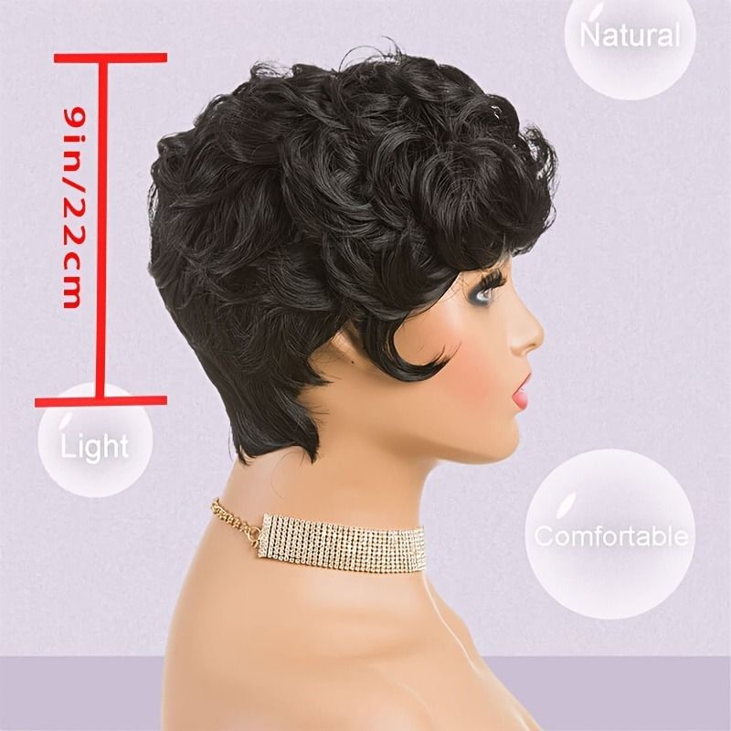 Natural Black Short Pixie Cut Wigs For Black Women Curly Hair Wigs Replacement Short Black Layered Pixie Wigs With Bangs Wigs For Black Women (Natural Black)