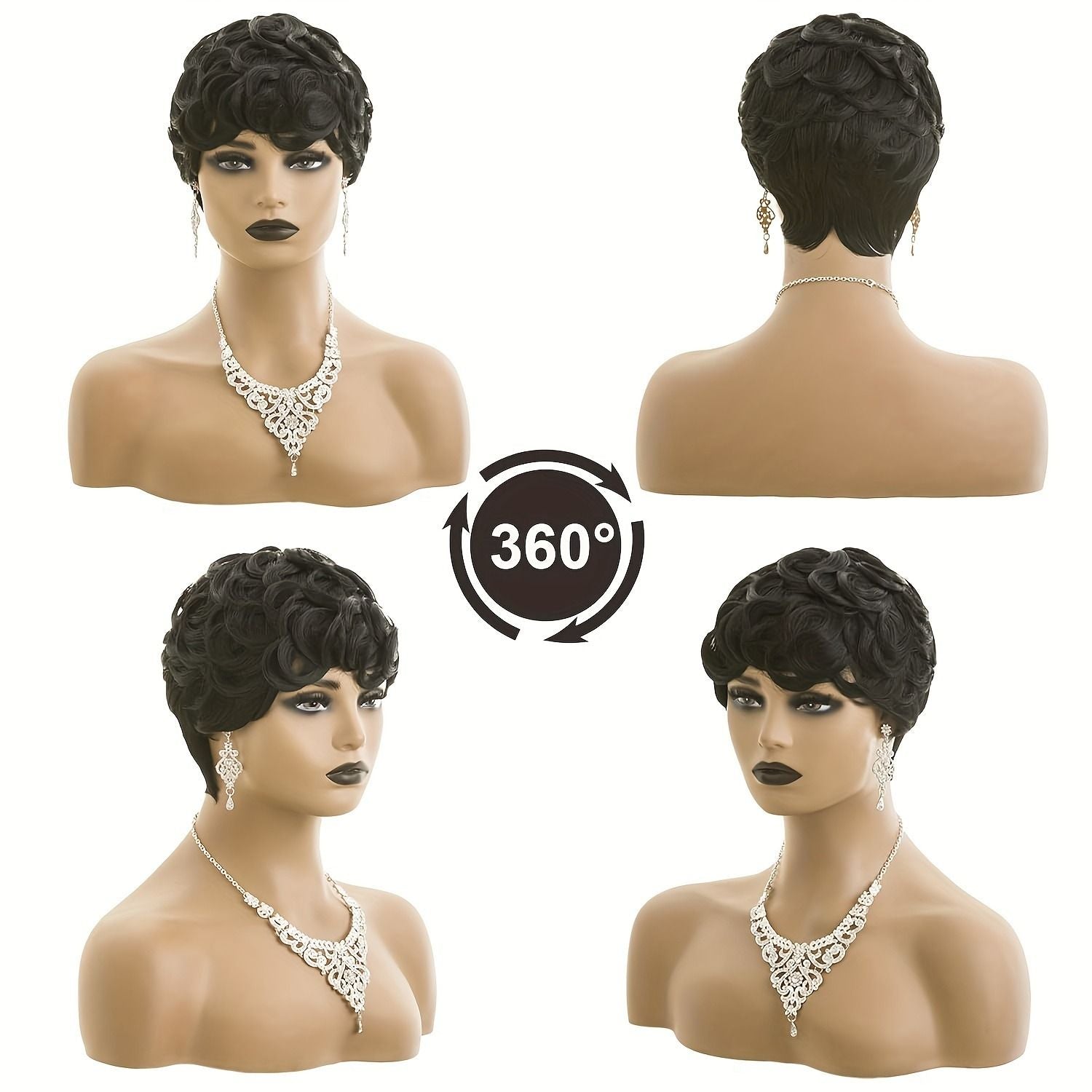 Natural Black Short Pixie Cut Wigs For Black Women Curly Hair Wigs Replacement Short Black Layered Pixie Wigs With Bangs Wigs For Black Women (Natural Black)