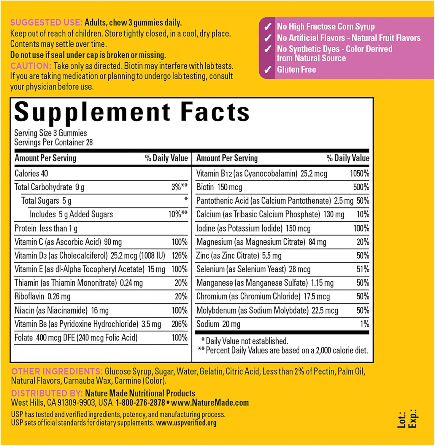 Nature Made Advanced Multivitamin Gummies 50 + for Her, Womens Multivitamins Gummies with Magnesium Citrate, Vitamin D3, Zinc, Calcium and All 8 B Vitamins, 84 Count, 28 Day Supply