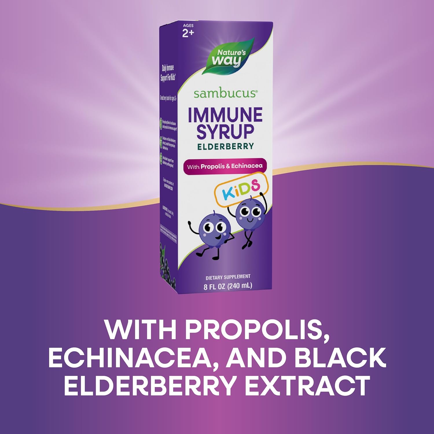 Nature's Way Sambucus Elderberry Immune Syrup for Kids Ages 2+, with Echinacea & Propolis, Immune Support Syrup*, Vegetarian, Berry Flavored, 8 Fl Oz