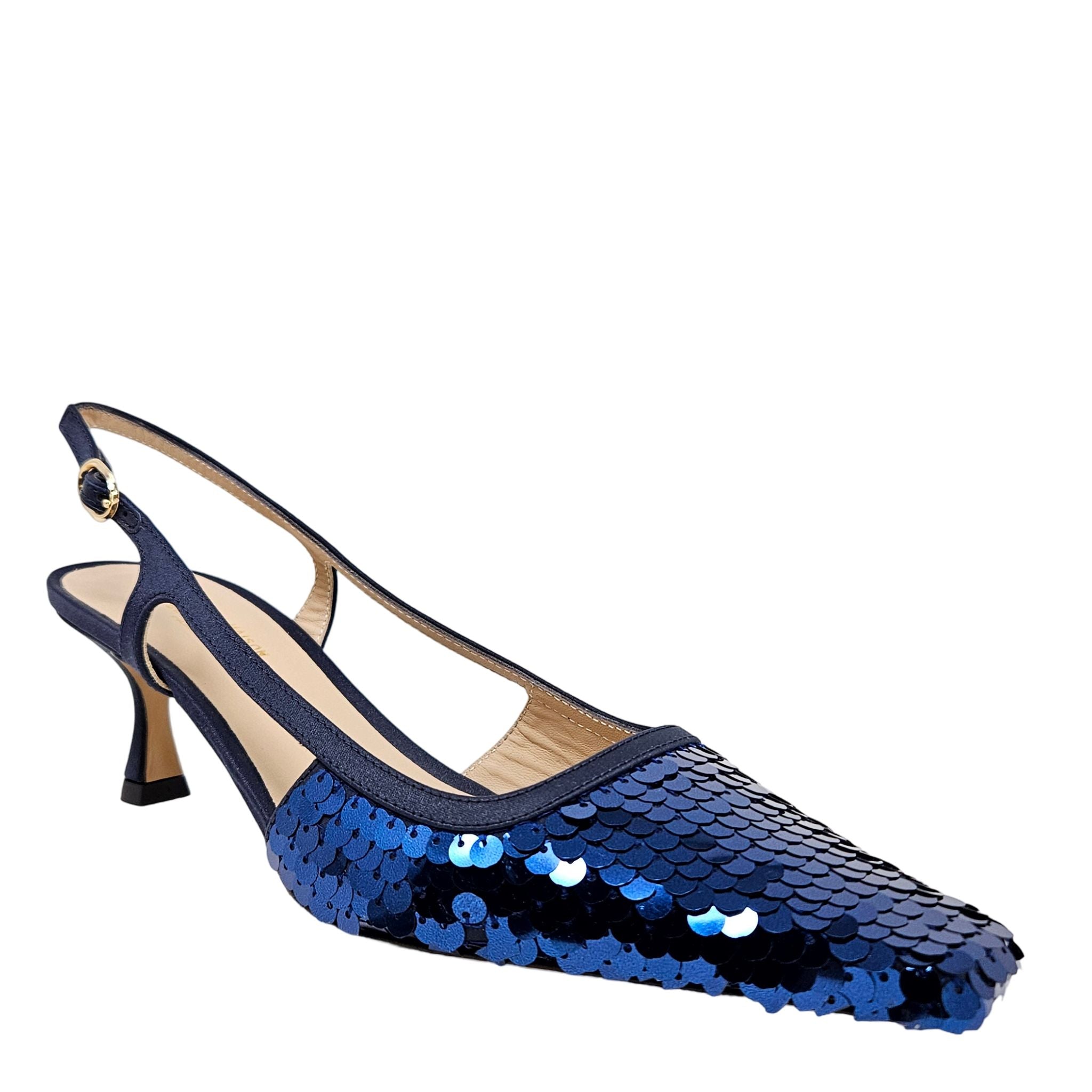 Roberto Festa Navy Sequence Snip Toe Slingback Heel