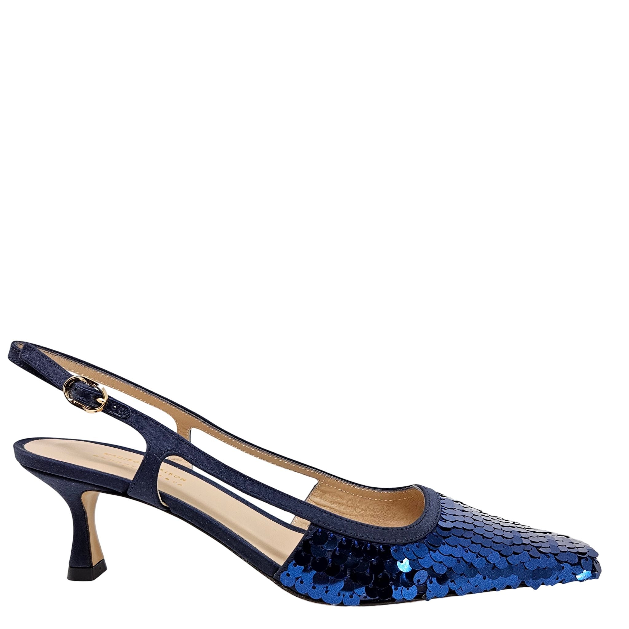 Roberto Festa Navy Sequence Snip Toe Slingback Heel