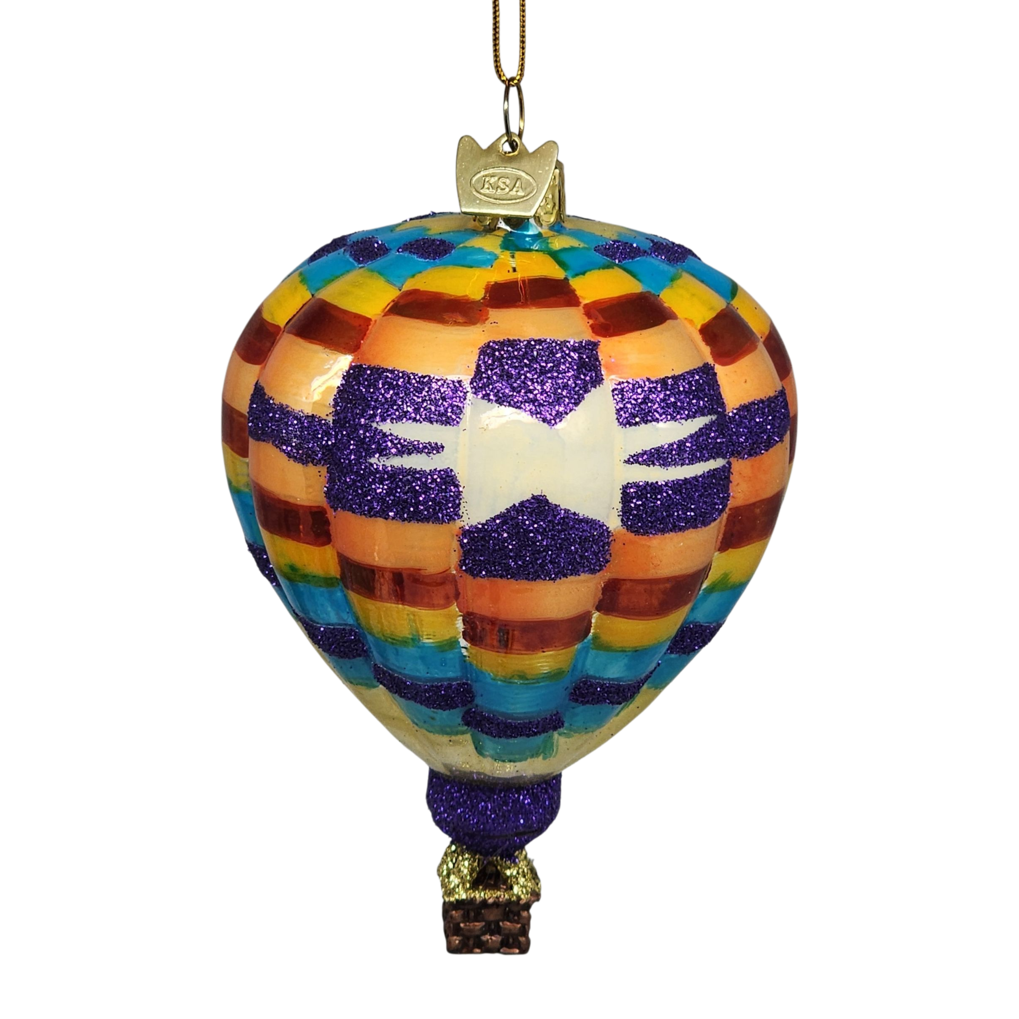 Glass Hot Air Balloon Ornament - Patchwork