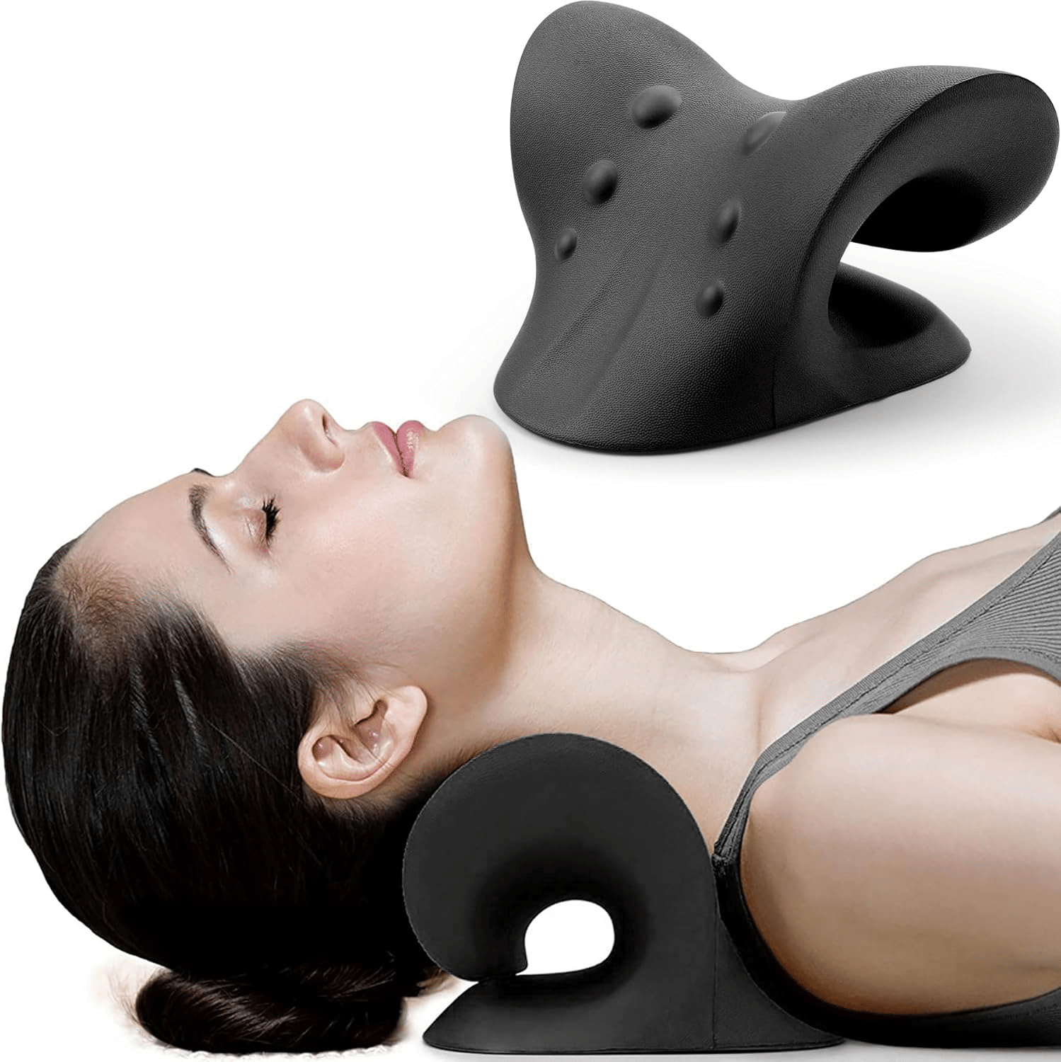 Neck and Shoulder Relaxer, Cervical Traction Device Acupressure Neck Shoulder Back Support Massage Pillow, Neck Stretcher Massager, Posture Corrector for Pain Relief, Cervical Spine Alignment