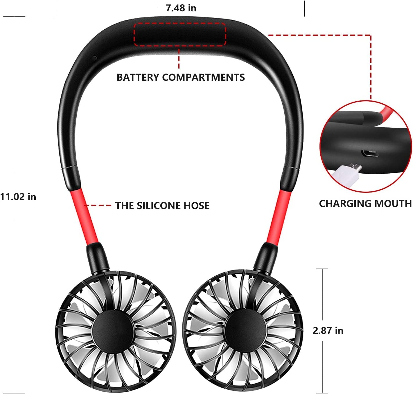 Neck Fan Portable Rechargeable: Personal Cooling Wearable Fan Around your Neck that Blow Cold Air for Men Women - Usb Should Fan Battery Operated for Travel and Outdoor Sports