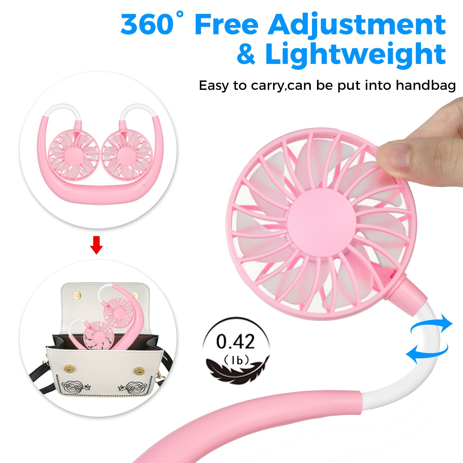 Neck Fan Portable Rechargeable: Personal Cooling Wearable Fan Around your Neck that Blow Cold Air for Men Women - Usb Should Fan Battery Operated for Travel and Outdoor Sports