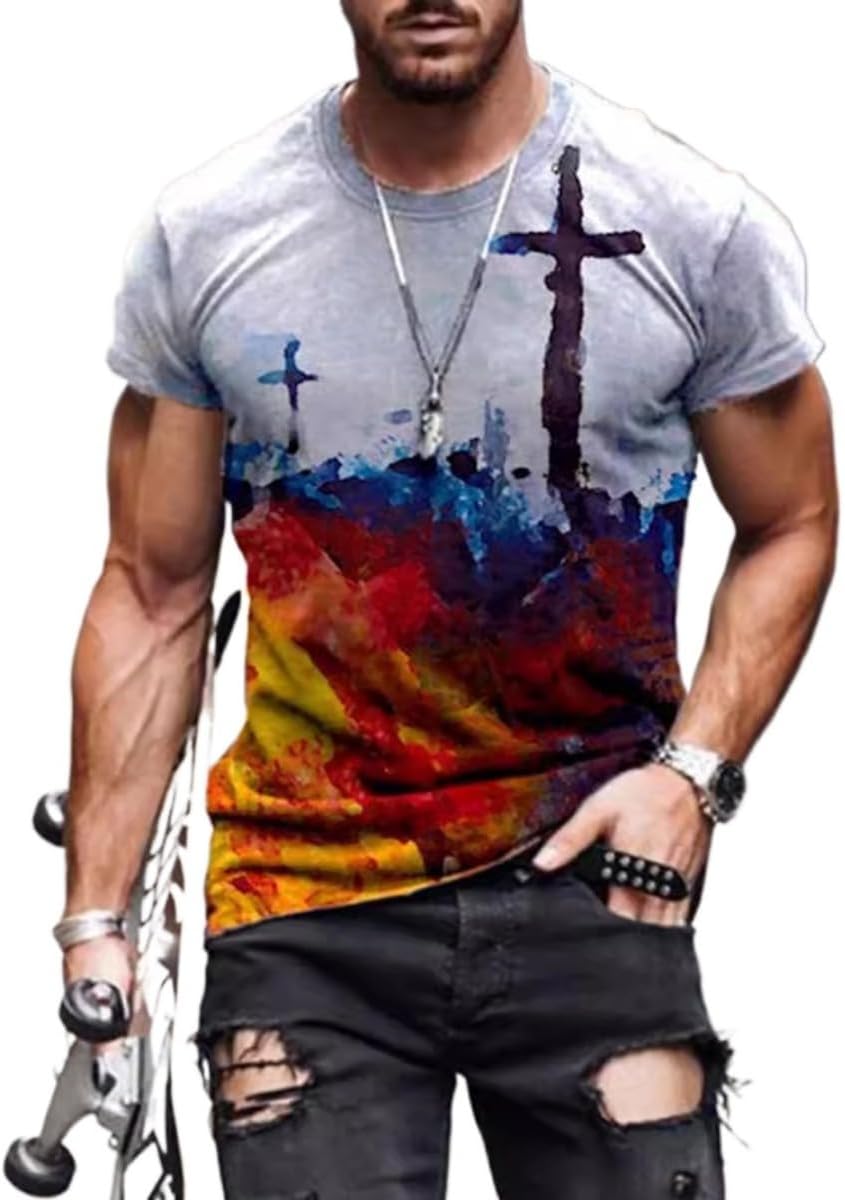New Men's Casual Cross Faith Printed T-Shirt Street Hipster Fashion 3D Printed Short Sleeve T-Shirt