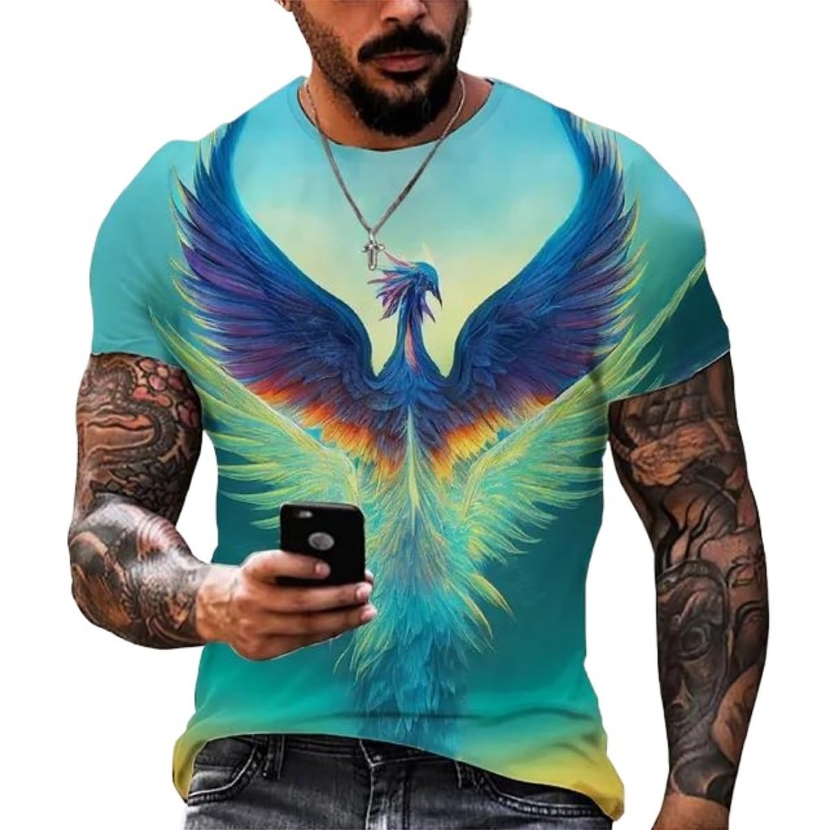 New Phoenix 3D Printing Men's Casual Short-Sleeved T-Shirt