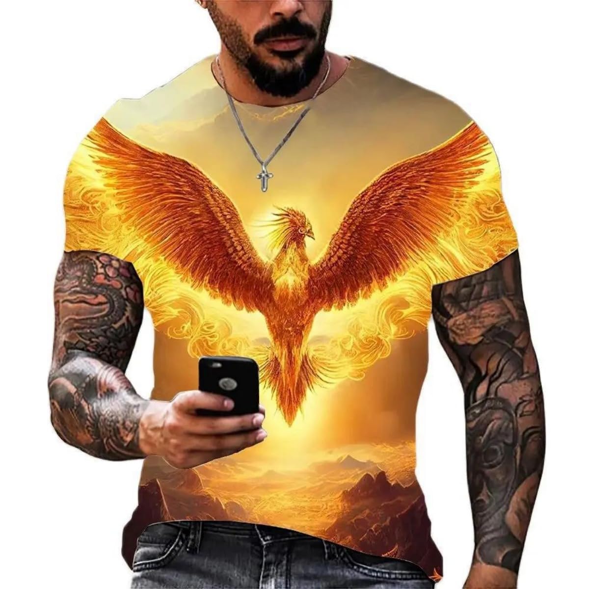 New Phoenix 3D Printing Men's Casual Short-Sleeved T-Shirt