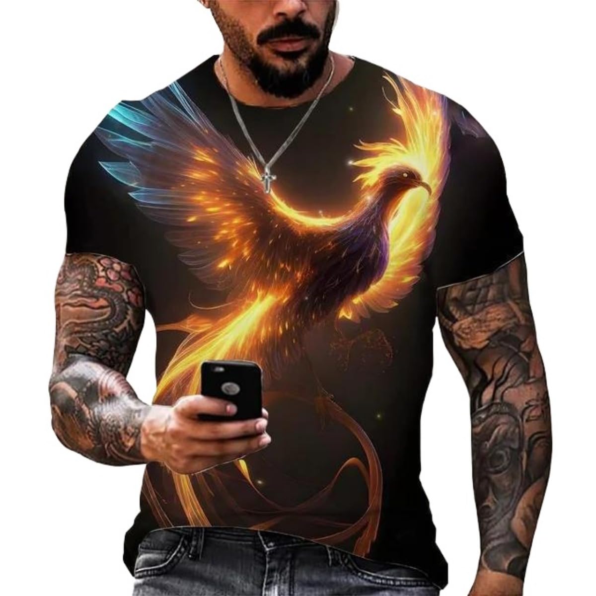 New Phoenix 3D Printing Men's Casual Short-Sleeved T-Shirt