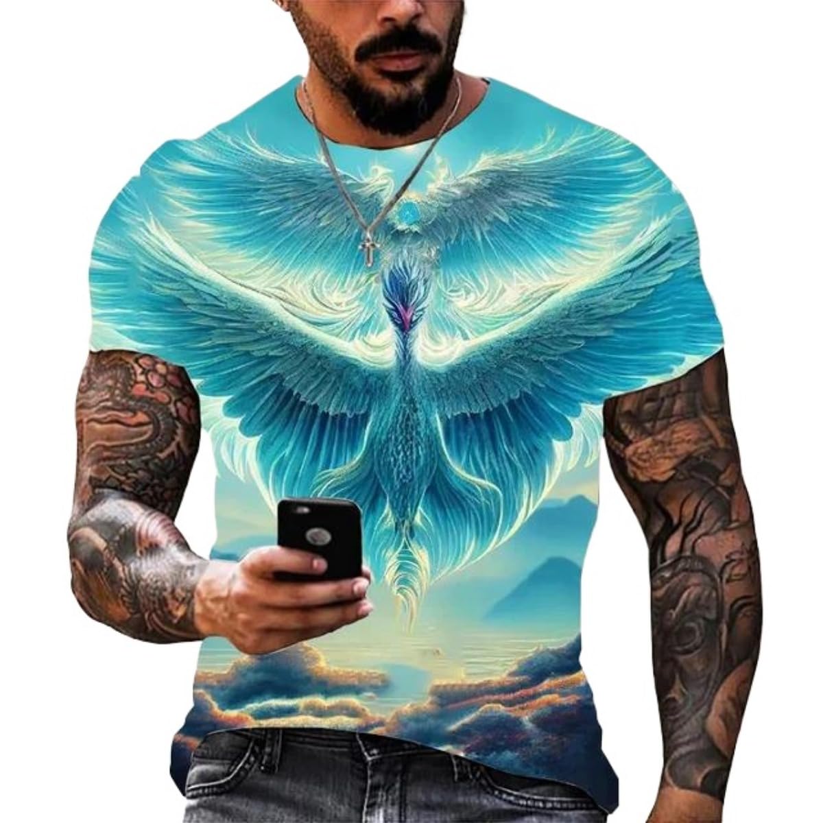 New Phoenix 3D Printing Men's Casual Short-Sleeved T-Shirt