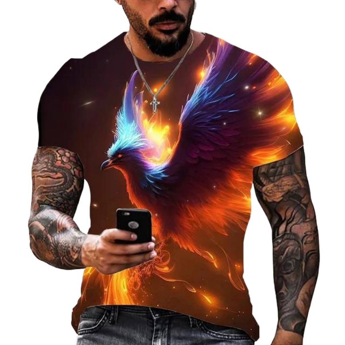 New Phoenix 3D Printing Men's Casual Short-Sleeved T-Shirt