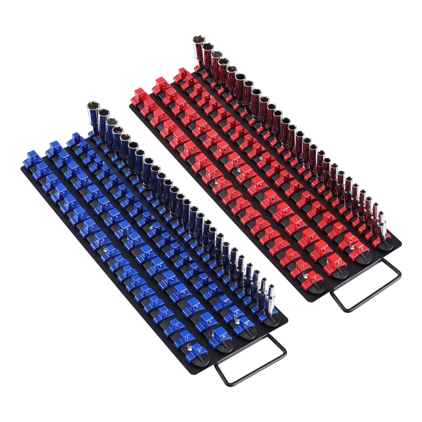Newly Upgraded! Portable Socket Organizer Set 2PCS 160 Clips Steel Socket Tray Metric/SAE