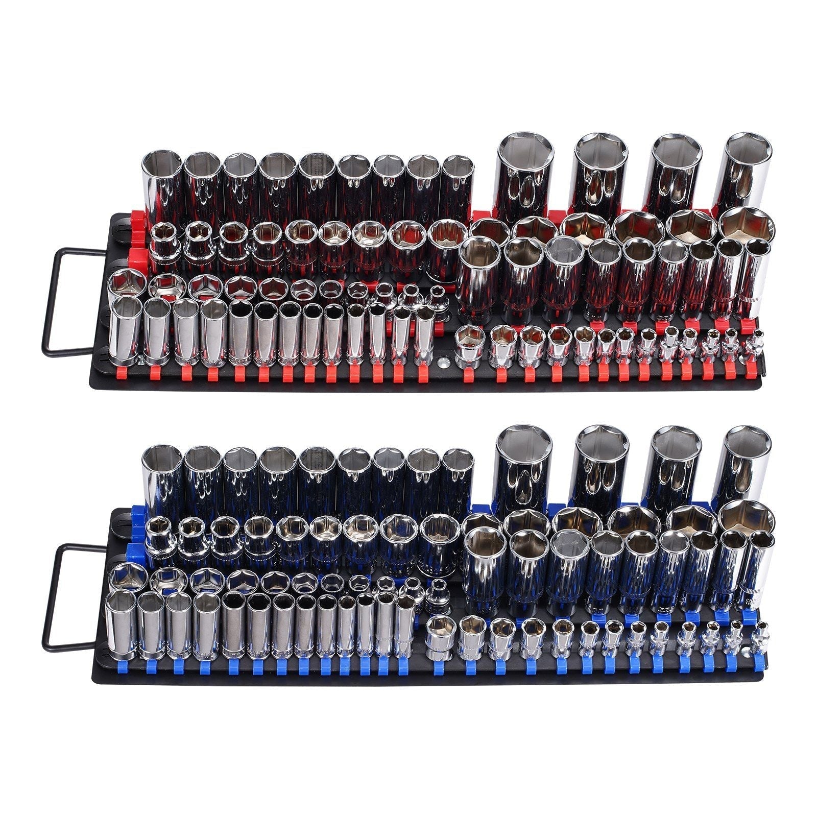 Newly Upgraded! Portable Socket Organizer Set 2PCS 160 Clips Steel Socket Tray Metric/SAE