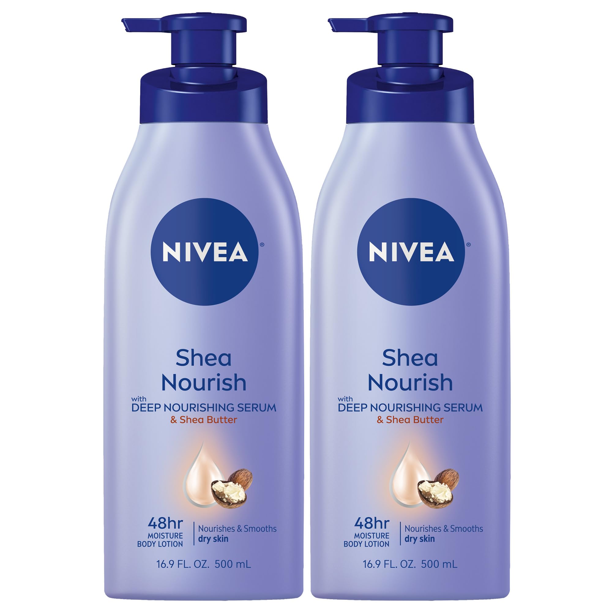 NIVEA Shea Nourish Body Lotion for Dry Skin with Hyaluronic Acid, Shea Butter and Deep Nourishing Serum, 48-Hour Body Moisturizer, 16.9 Fl Oz Pump Bottle