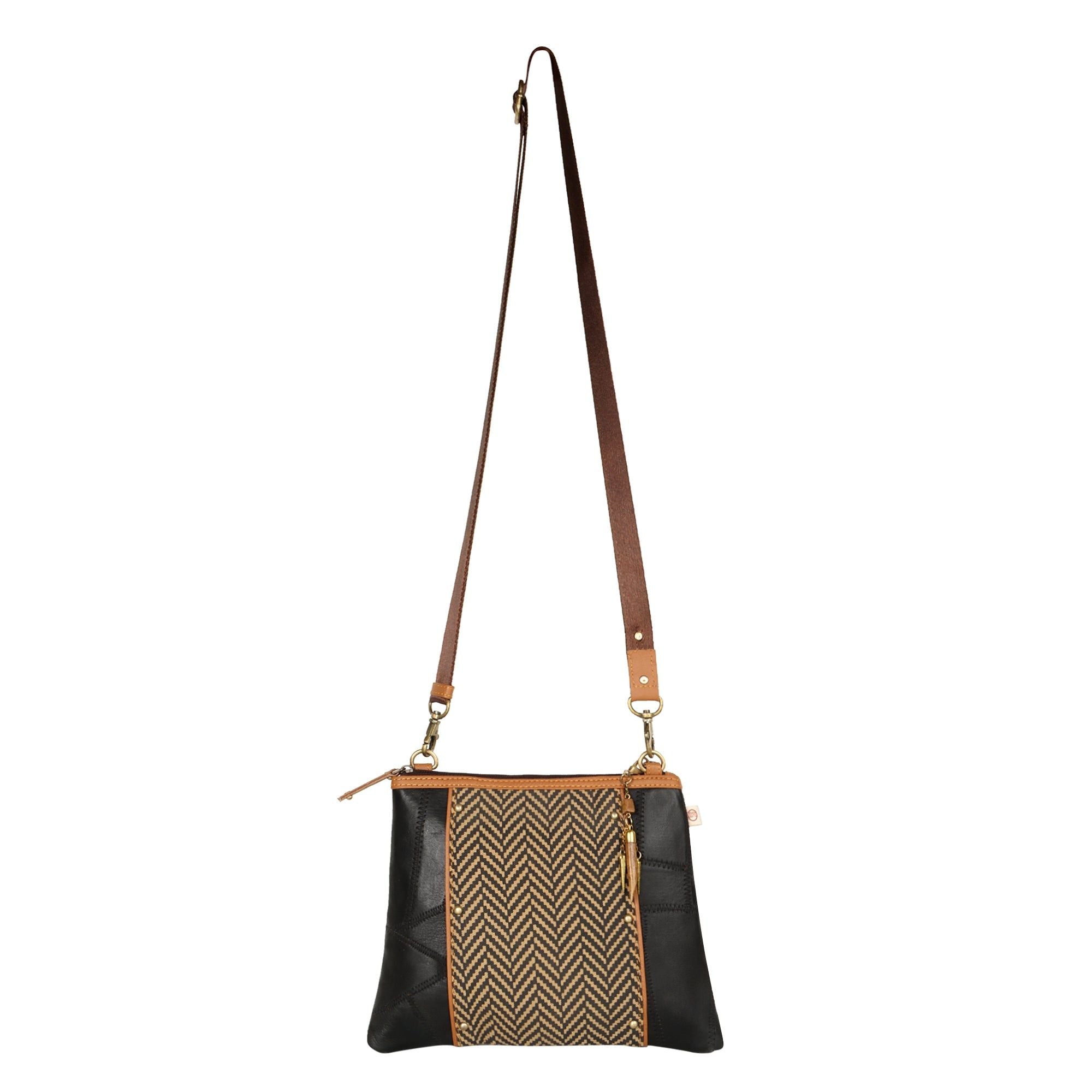 Noa Angled Crossbody Bag - Herringbone