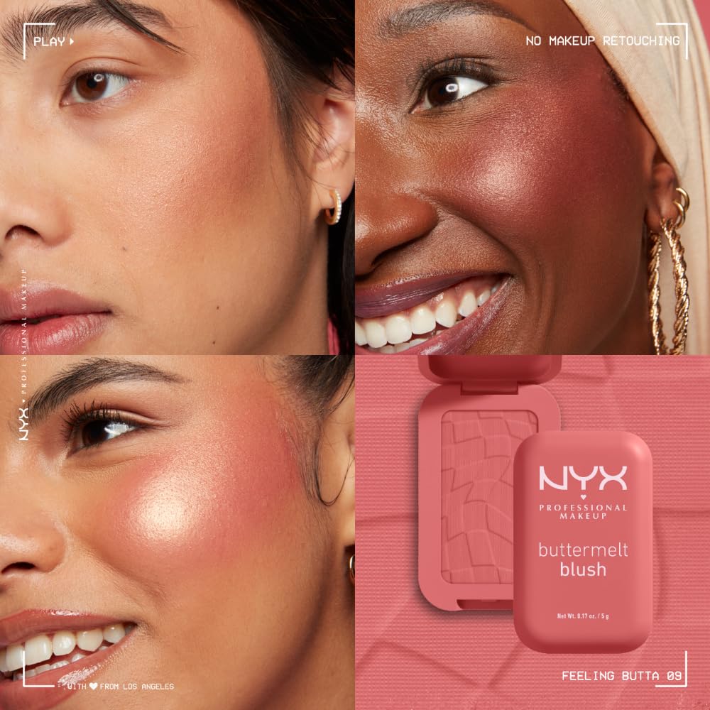 NYX PROFESSIONAL MAKEUP Buttermelt Powder Blush, Fade and Transfer-Resistant Blush, Up to 12HR Make Up Wear, Vegan Formula - Butta Together