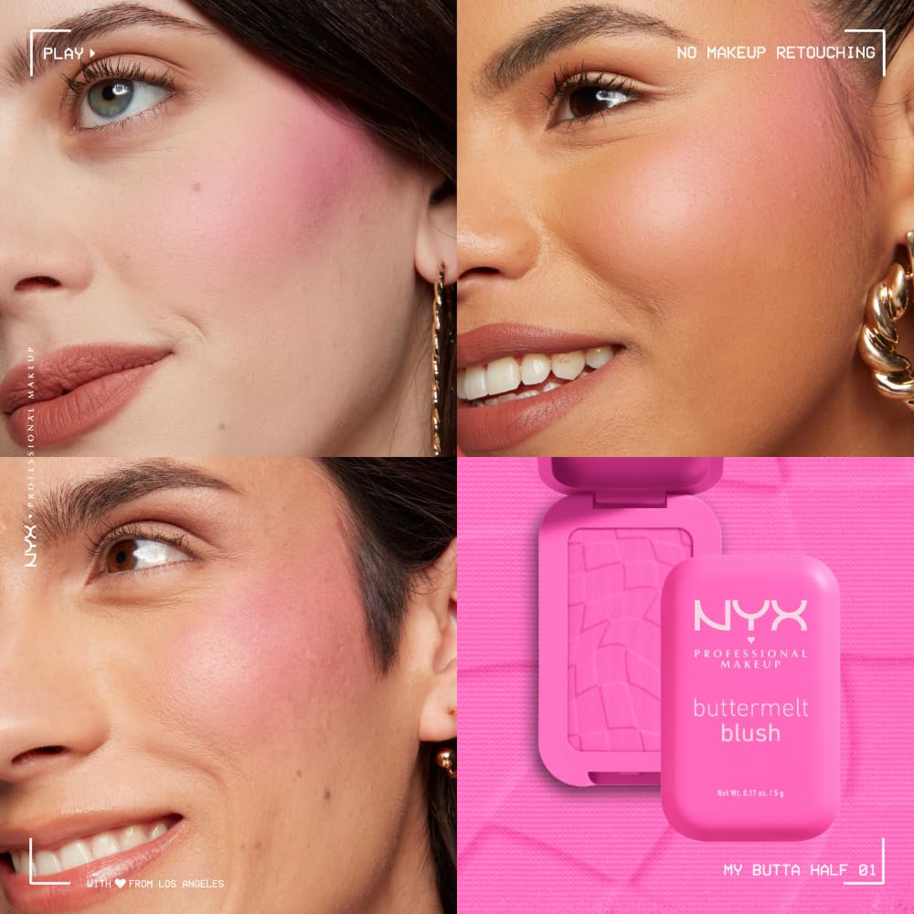 NYX PROFESSIONAL MAKEUP Buttermelt Powder Blush, Fade and Transfer-Resistant Blush, Up to 12HR Make Up Wear, Vegan Formula - Butta Together
