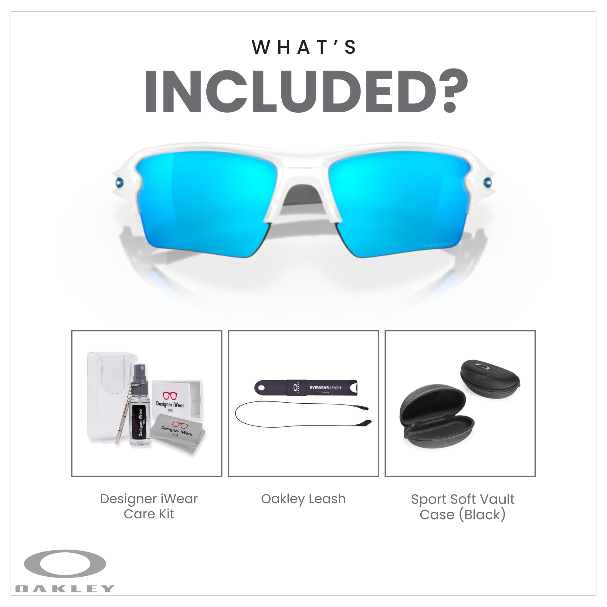 Oakley Flak 2.0 XL OO9188 Rectangle Sunglasses For Men + BUNDLE Leash + Designer iWear Care Kit