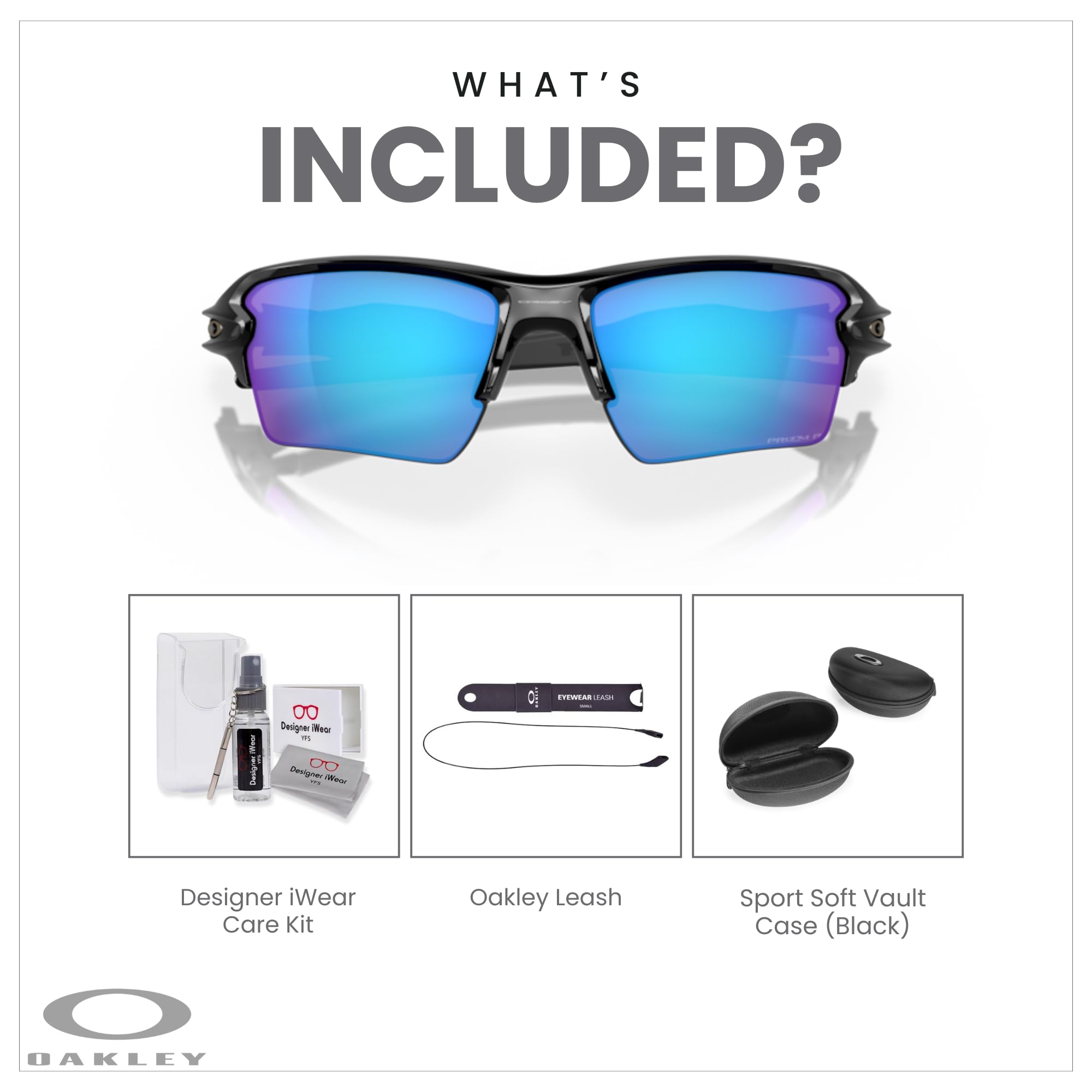 Oakley Flak 2.0 XL OO9188 Rectangle Sunglasses For Men + BUNDLE Leash + Designer iWear Care Kit