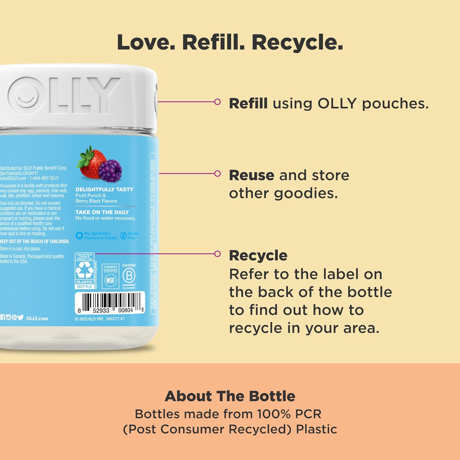 OLLY Kids Multivitamin & Probiotic Gummy, Digestive Support, Vitamins A, D, C, E, B, Zinc, Chewable Supplement, Berry Flavor, 50 day supply - 100 Count