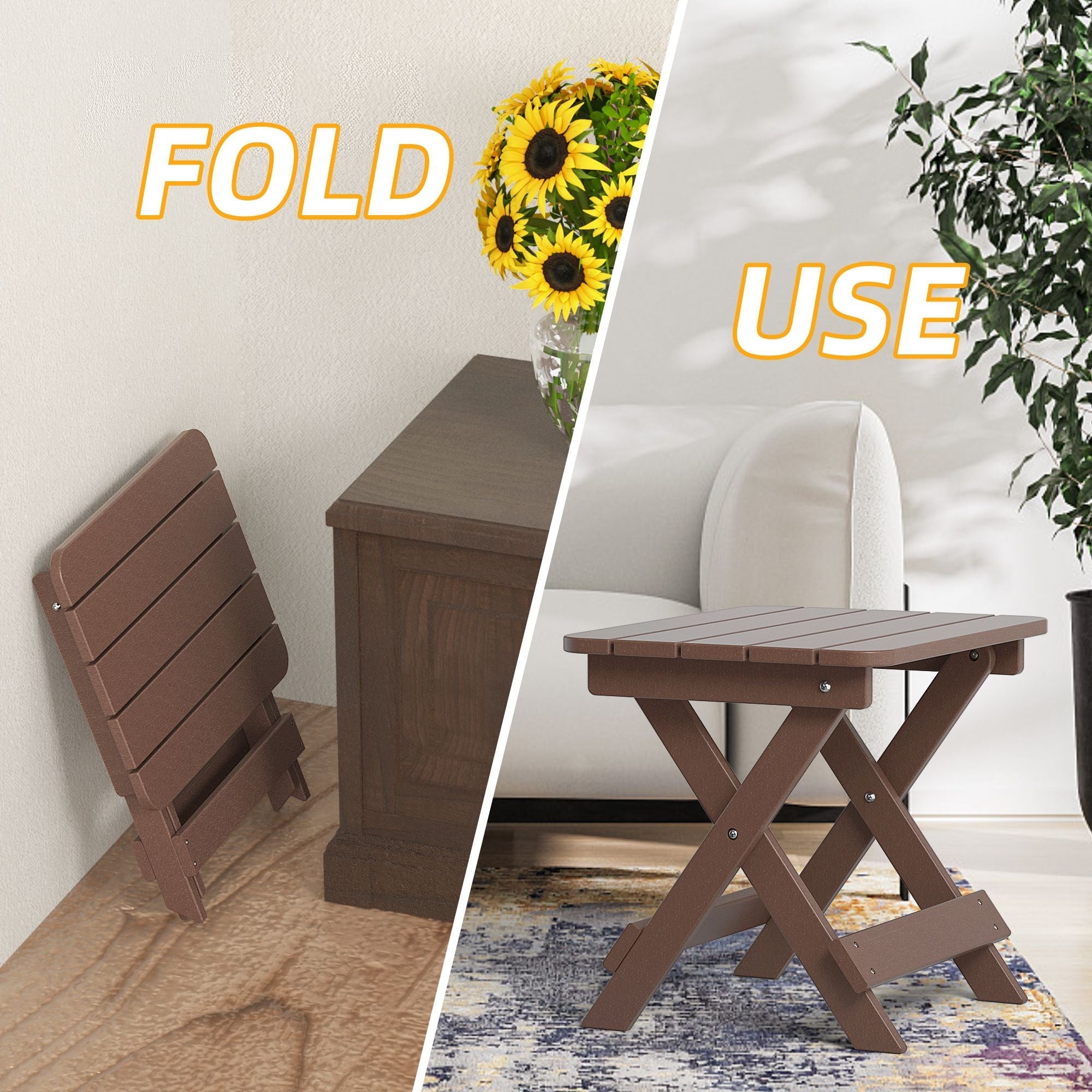 Outdoor Adirondack Foldable Side Table; Patio End Table for Poolside Garden; Weather Resistant Coffee Table -Plastic High-Density PE