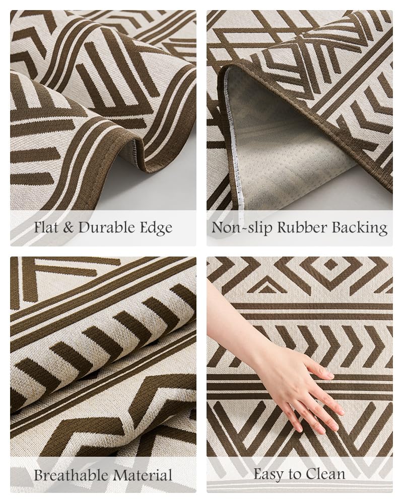 Outdoor Rug Carpet 5x8 ft, Flatweave Textured Outdoor Patio Rug Non Slip Indoor Outdoor Rugs with Rubber Particles Backing Boho Outdoor Area Rug for Patio Deck Front Porch Backyard Balcony