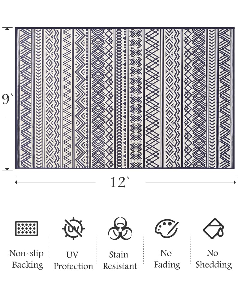 Outdoor Rug Carpet 5x8 ft, Flatweave Textured Outdoor Patio Rug Non Slip Indoor Outdoor Rugs with Rubber Particles Backing Boho Outdoor Area Rug for Patio Deck Front Porch Backyard Balcony