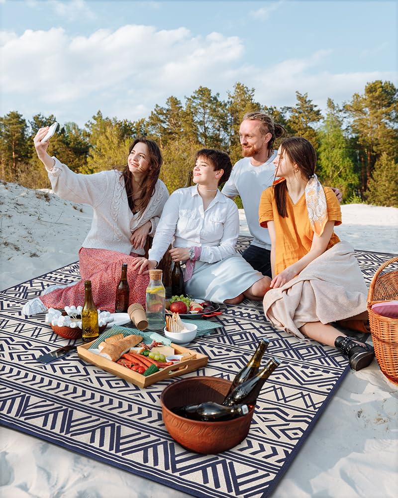 Outdoor Rug Carpet 5x8 ft, Flatweave Textured Outdoor Patio Rug Non Slip Indoor Outdoor Rugs with Rubber Particles Backing Boho Outdoor Area Rug for Patio Deck Front Porch Backyard Balcony