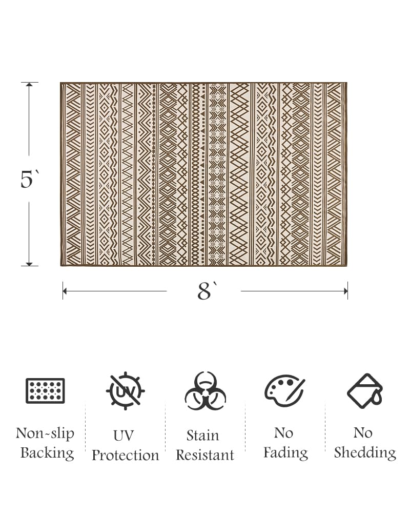 Outdoor Rug Carpet 5x8 ft, Flatweave Textured Outdoor Patio Rug Non Slip Indoor Outdoor Rugs with Rubber Particles Backing Boho Outdoor Area Rug for Patio Deck Front Porch Backyard Balcony